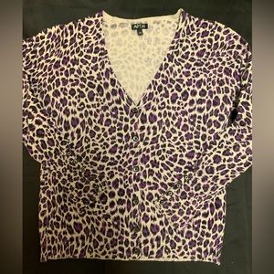 Apt 9 Cardigan Sweater Gray/Purple Leopard Print Size Large